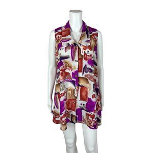 Vintage 90s Tunic Tank Womens Large Artistic Paint Strokes Sleeveless Drapey Top